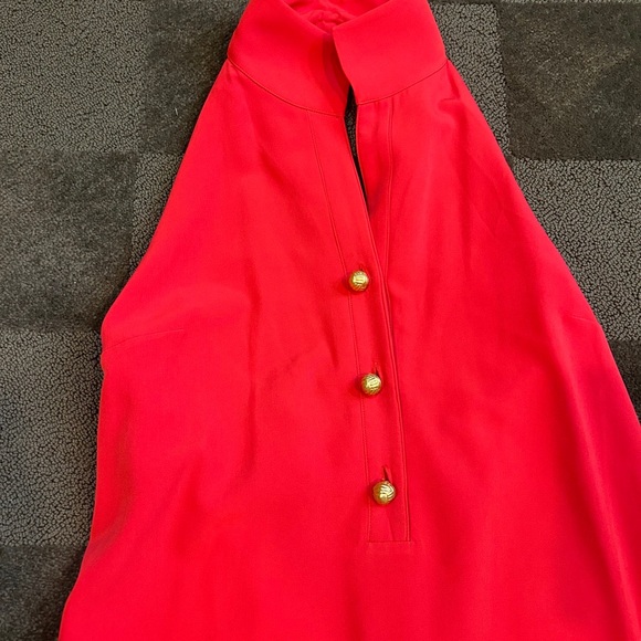 Tuckernuck Coral-Red Halter Midi Dress with Gold Buttons - Picture 2 of 5